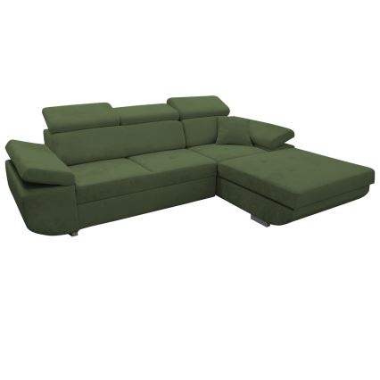 Sofá cama esquinero en L con arcón de almacenaje CASTELO, orientación derecha, verde