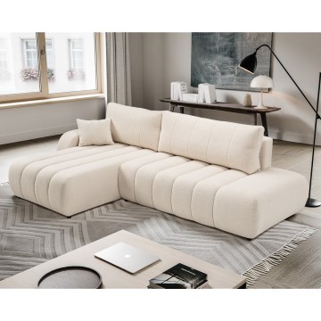 Sofá cama esquinero en L DESIO con arcón, orientación izquierda, beige
