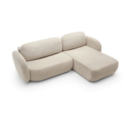 Sofá cama esquinero en L OLBIA con almacenamiento integrado, orientación derecha, beige
