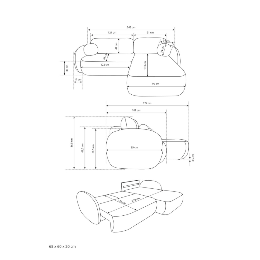 Sofá cama esquinero en L OLBIA, izquierdo, beige, con arcón
