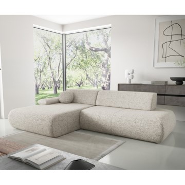 Sofá cama esquinero en L PRATO, izquierdo, beige, con arcón de almacenamiento