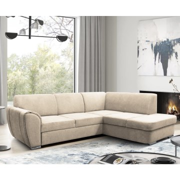 Sofá cama esquinero en L SERPA con arcón, orientación derecha, beige