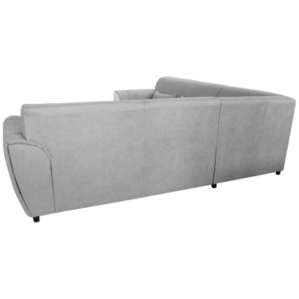 Sofá cama esquinero en L VISEU con arcón, chaise a la derecha, gris/blanco