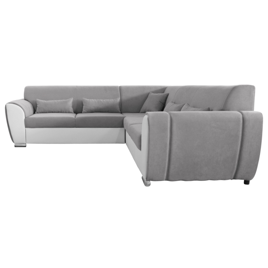 Sofá cama esquinero en L VISEU con arcón, chaise a la derecha, gris/blanco