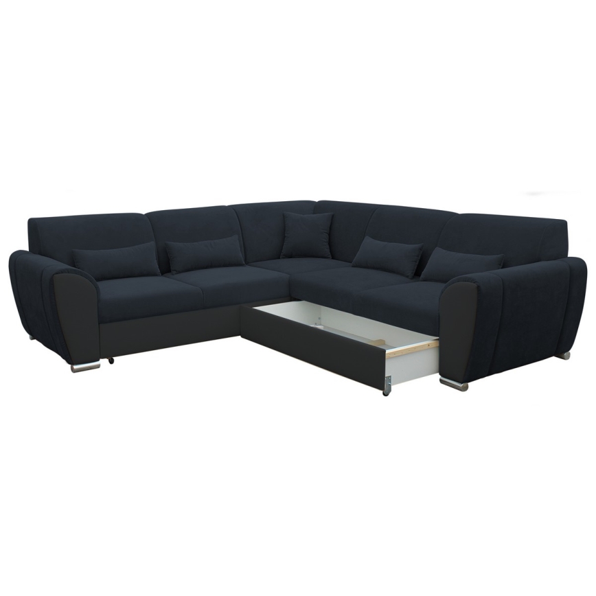 Sofá cama esquinero en L VISEU, con espacio de almacenamiento, orientación derecha, antracita/negro