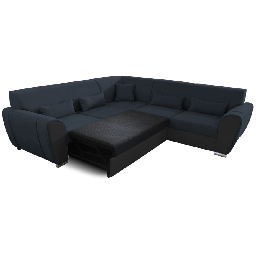 Sofá cama esquinero en L VISEU, con espacio de almacenamiento, orientación derecha, antracita/negro