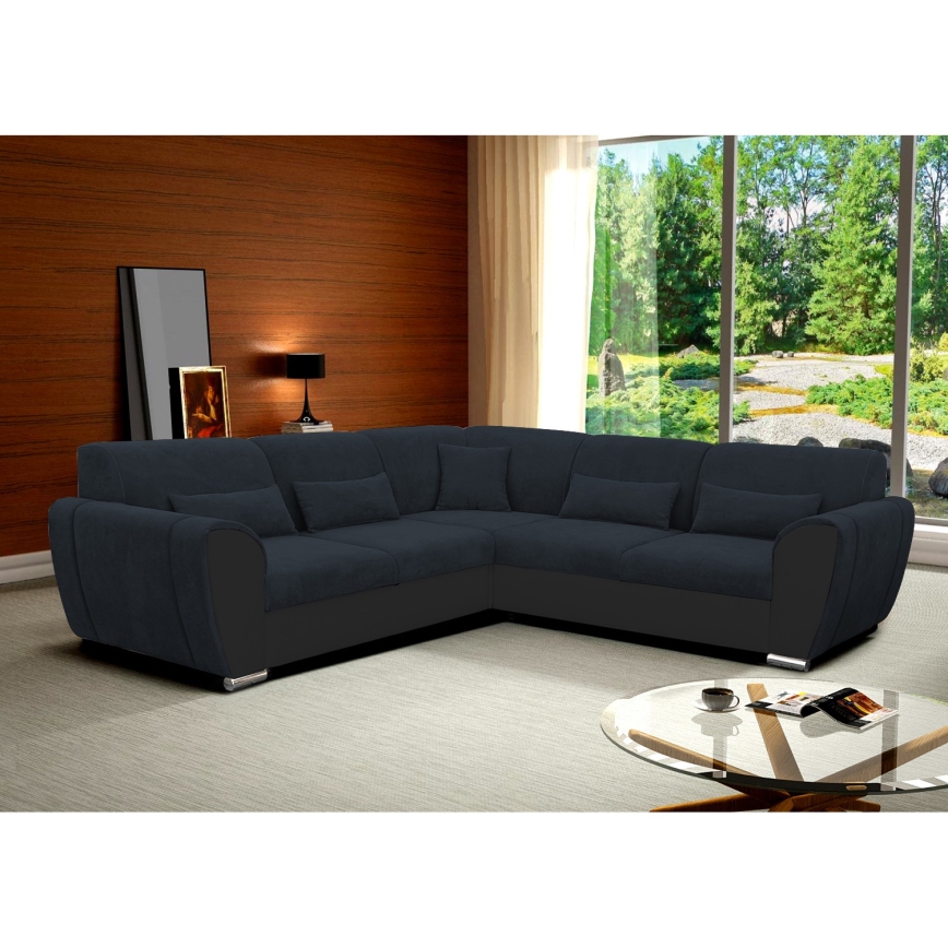 Sofá cama esquinero en L VISEU, con espacio de almacenamiento, orientación derecha, antracita/negro