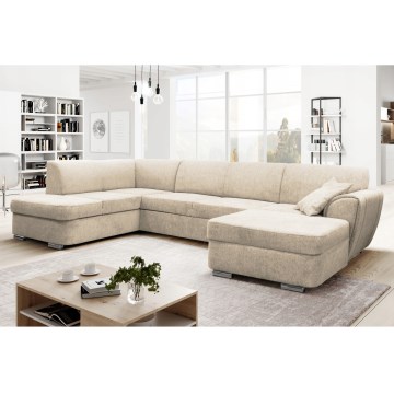 Sofá cama esquinero en U con arcón SERPA, izquierdo, beige