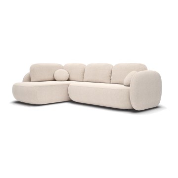 Sofá cama esquinero OLBIA en L, con arcón, orientación izquierda, beige