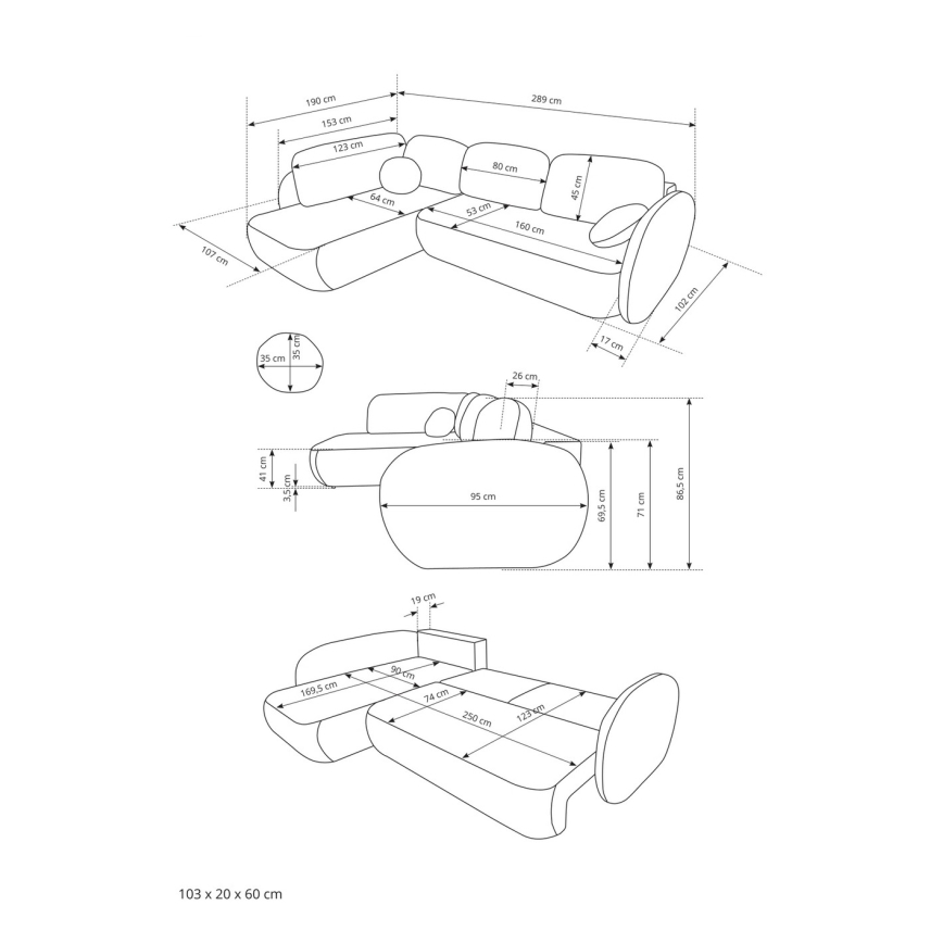 Sofá cama esquinero OLBIA en L, con arcón, orientación izquierda, beige