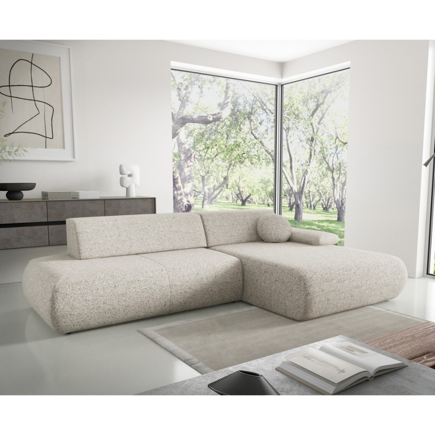 Sofá cama esquinero PRATO en L con espacio de almacenamiento, orientación derecha, beige