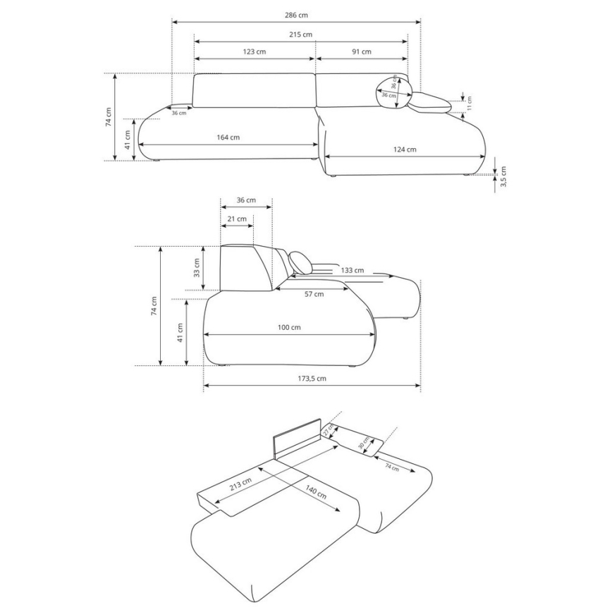 Sofá cama esquinero PRATO en L con espacio de almacenamiento, orientación derecha, beige