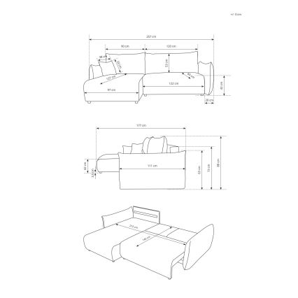Sofá esquinero cama reversible en L FRIDA, con espacio de almacenamiento, marrón