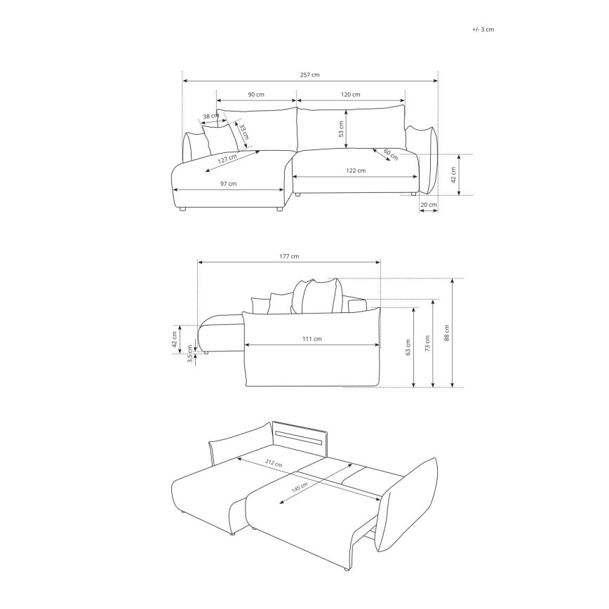 Sofá esquinero cama reversible en L FRIDA, con espacio de almacenamiento, marrón