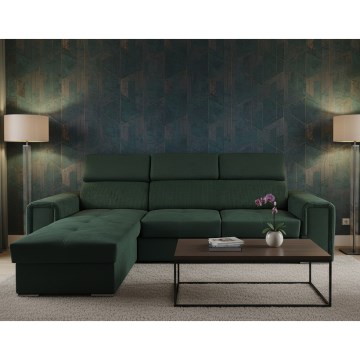 Sofá cama esquinero reversible en L con arcón SALVADA verde