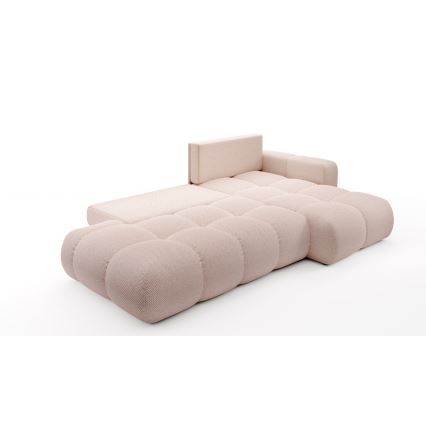 Sofá cama esquinero tapizado en L ALMADA, con arcón, orientación derecha, rosa