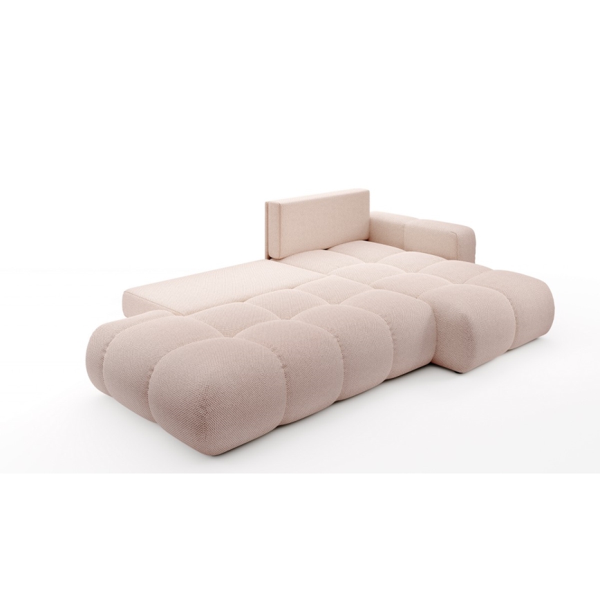 Sofá cama esquinero tapizado en L ALMADA, con arcón, orientación derecha, rosa