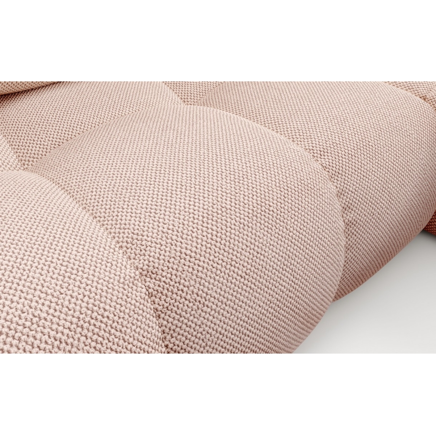 Sofá cama esquinero tapizado en L ALMADA, con arcón, orientación derecha, rosa