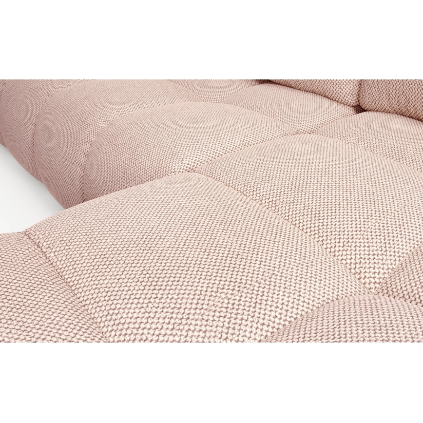 Sofá cama esquinero tapizado en L ALMADA, con arcón, orientación derecha, rosa
