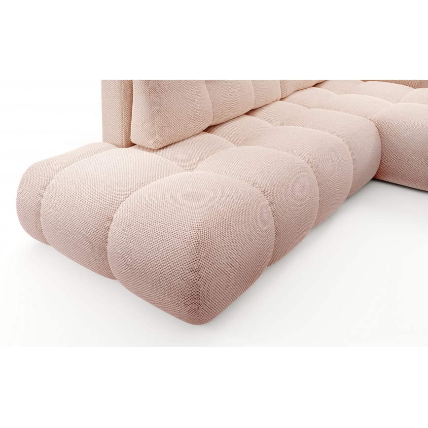Sofá cama esquinero tapizado en L ALMADA, con arcón, orientación derecha, rosa