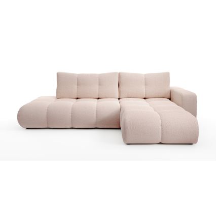 Sofá cama esquinero tapizado en L ALMADA, con arcón, orientación derecha, rosa