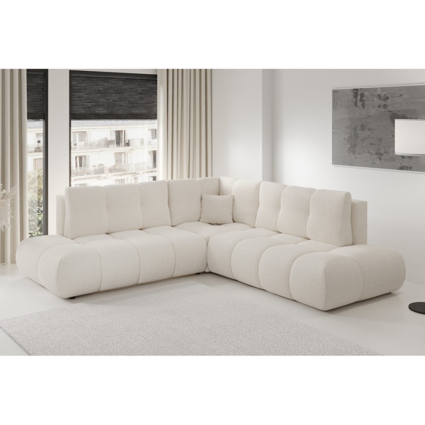 Sofá cama esquinero tapizado ALMADA en L con arcón, lado derecho, beige