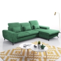 Sofá cama esquinero tapizado ALTA en L, configuración derecha, verde, con arcón de almacenamiento