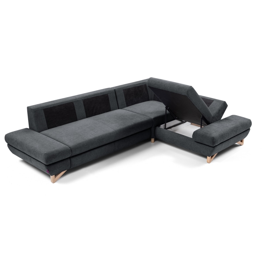 Sofá esquinero tapizado convertible AVESTA en L con almacenaje integrado, orientación derecha, color antracita