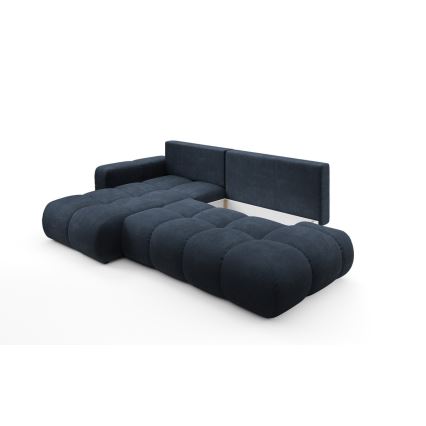 Sofá esquinero tapizado convertible en cama con arcón de almacenamiento en L ALMADA, orientación izquierda, azul