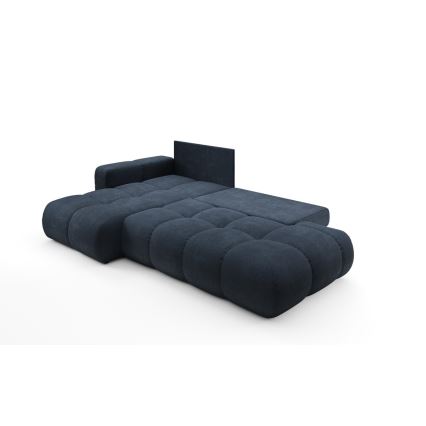 Sofá esquinero tapizado convertible en cama con arcón de almacenamiento en L ALMADA, orientación izquierda, azul