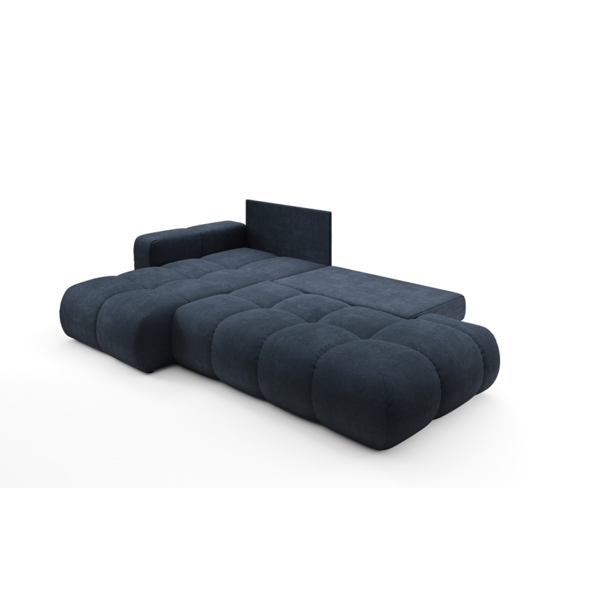 Sofá esquinero tapizado convertible en cama con arcón de almacenamiento en L ALMADA, orientación izquierda, azul
