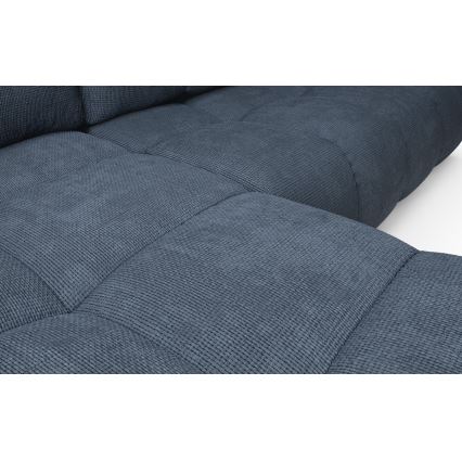 Sofá esquinero tapizado convertible en cama con arcón de almacenamiento en L ALMADA, orientación izquierda, azul