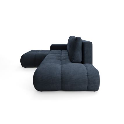 Sofá esquinero tapizado convertible en cama con arcón de almacenamiento en L ALMADA, orientación izquierda, azul