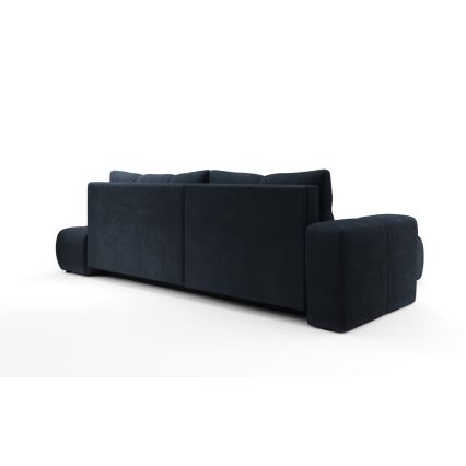 Sofá esquinero tapizado convertible en cama con arcón de almacenamiento en L ALMADA, orientación izquierda, azul