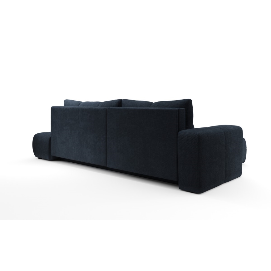 Sofá esquinero tapizado convertible en cama con arcón de almacenamiento en L ALMADA, orientación izquierda, azul