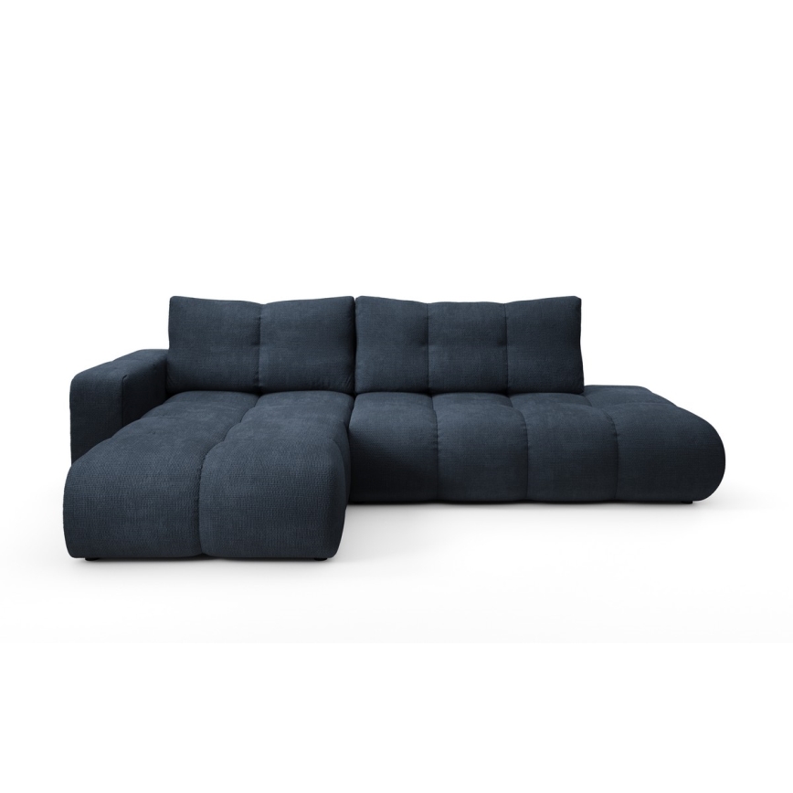 Sofá esquinero tapizado convertible en cama con arcón de almacenamiento en L ALMADA, orientación izquierda, azul
