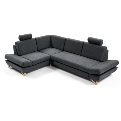 Sofá esquinero cama tapizado en L AVESTA izquierdo con arcón, antracita