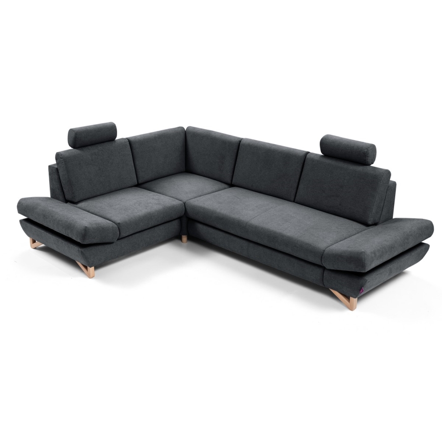 Sofá esquinero cama tapizado en L AVESTA izquierdo con arcón, antracita