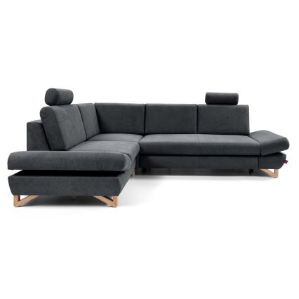 Sofá esquinero cama tapizado en L AVESTA izquierdo con arcón, antracita