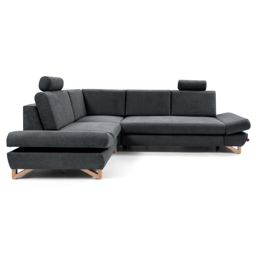 Sofá esquinero cama tapizado en L AVESTA izquierdo con arcón, antracita