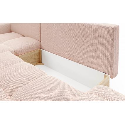 Sofá esquinero tapizado convertible en L con espacio de almacenamiento ALMADA izquierdo rosa