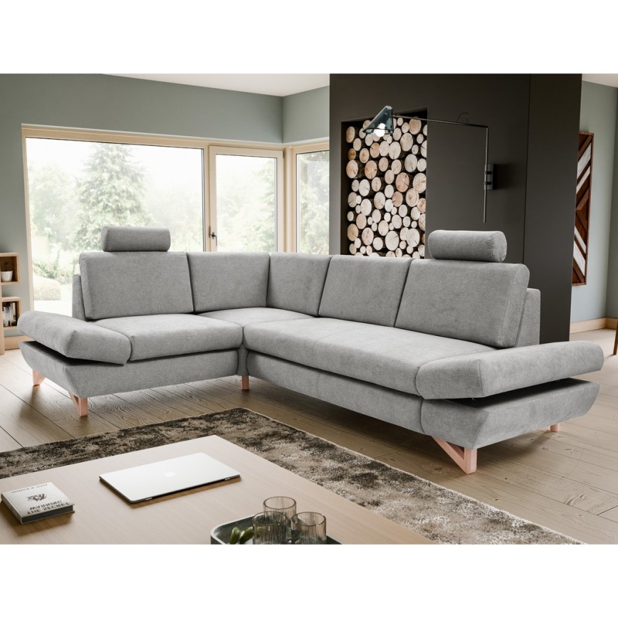 Sofá cama esquinero tapizado con arcón en L AVESTA izquierdo, gris