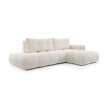 Sofá cama esquinero tapizado con espacio de almacenamiento en L ALMADA, configuración derecha, beige claro