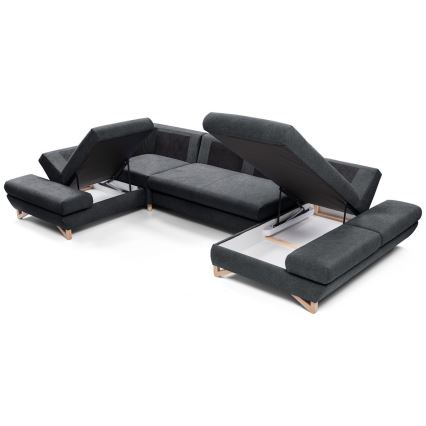 Sofá cama esquinero tapizado en U con arcón AVESTA antracita