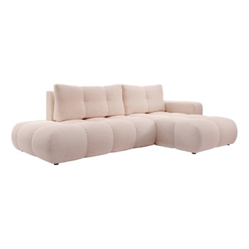 Sofá cama esquinero tapizado en L ALMADA, con arcón, orientación derecha, rosa