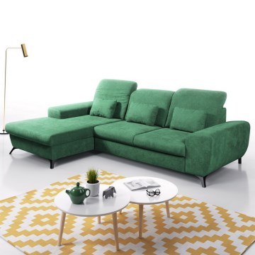 Sofá cama esquinero tapizado en L ALTA con arcón, izquierdo, verde