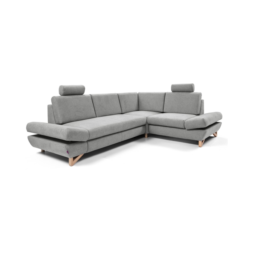 Sofá esquinero tapizado convertible en cama con arcón de almacenamiento en L AVESTA, orientación derecha, gris