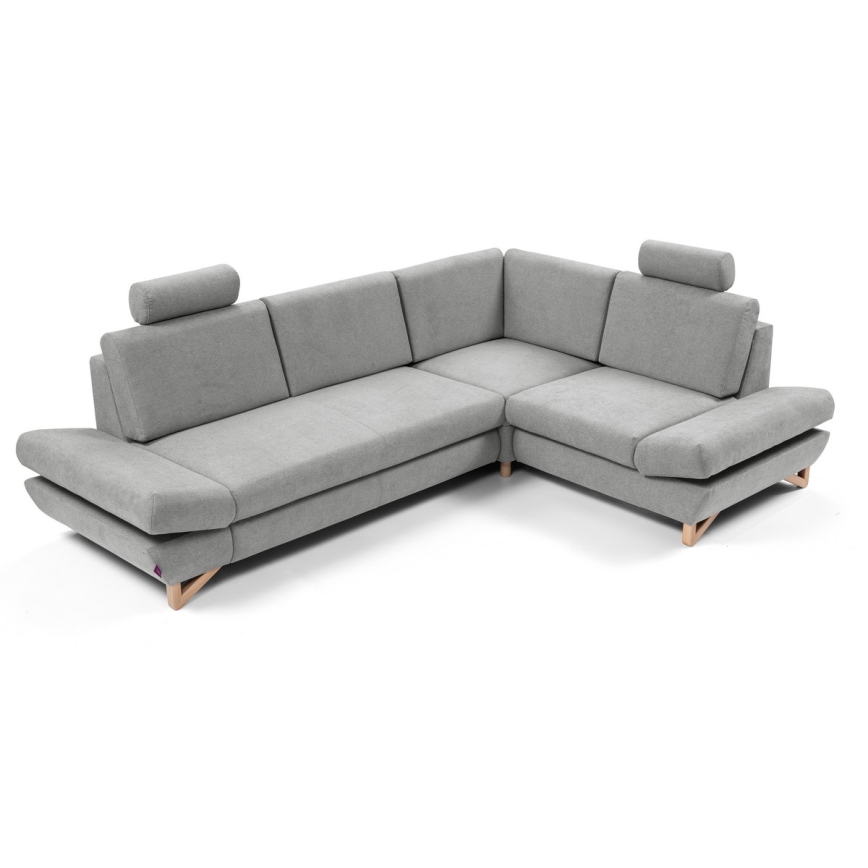 Sofá esquinero tapizado convertible en cama con arcón de almacenamiento en L AVESTA, orientación derecha, gris