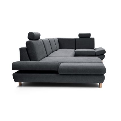 Sofá cama esquinero tapizado en U con arcón de almacenamiento AVESTA, antracita