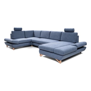 Sofá cama esquinero tapizado en U con amplio arcón de almacenamiento AVESTA, azul